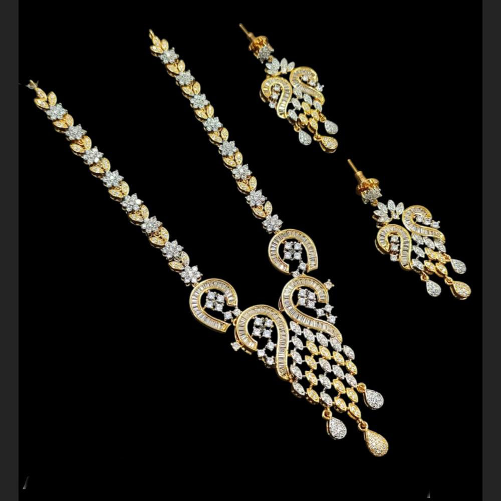 NAFJ 2 Tone Plated Traditional American Diamond Look Necklace Set