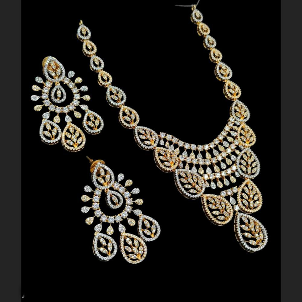 NAFJ 2 Tone Plated Traditional American Diamond Look Necklace Set