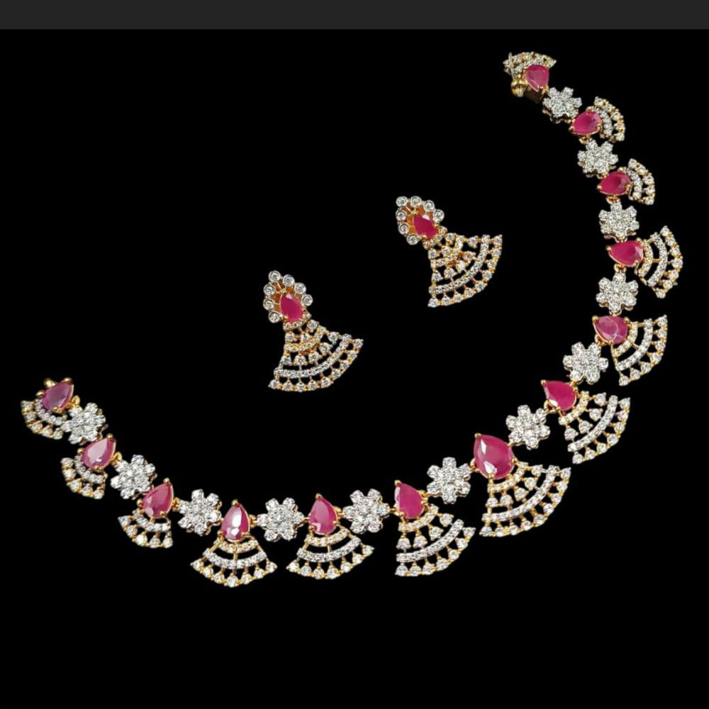 NAFJ 2 Tone Plated Traditional American Diamond Look Necklace Set