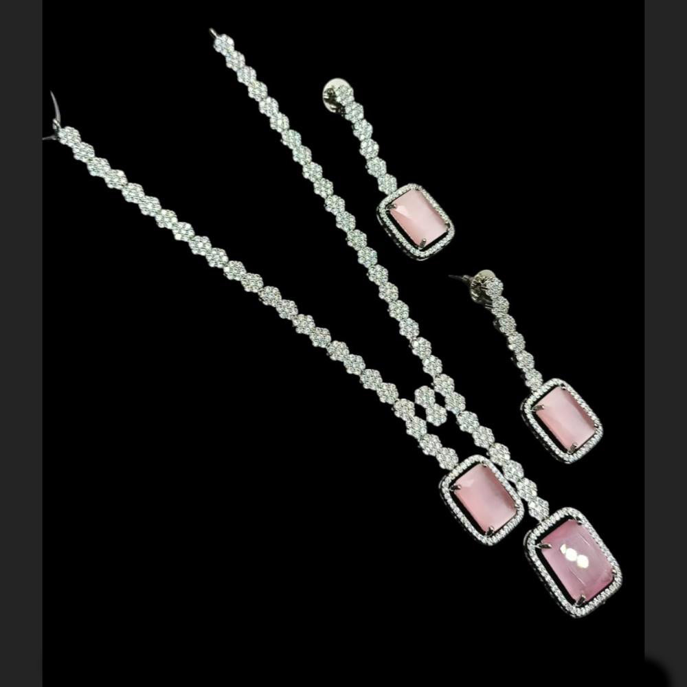 NAFJ Silver Plated Traditional American Diamond Look Necklace Set