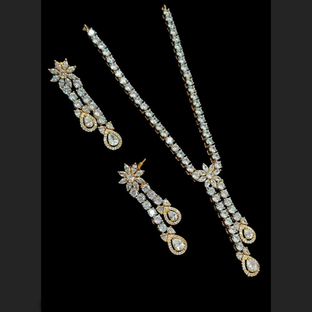 NAFJ 2 Tone Plated Traditional American Diamond Look Necklace Set