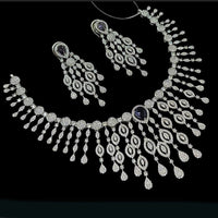 NAFJ Silver Plated Traditional American Diamond Look Necklace Set
