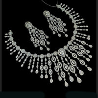 NAFJ Silver Plated Traditional American Diamond Look Necklace Set