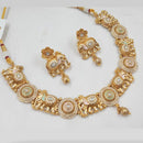 NAFJ Designer Gold Polish Pota Stone And Pearl Meenakari Work Necklace Set