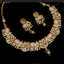 NAFJ Designer Gold Polish Pota Stone And Pearl Meenakari Work Necklace Set