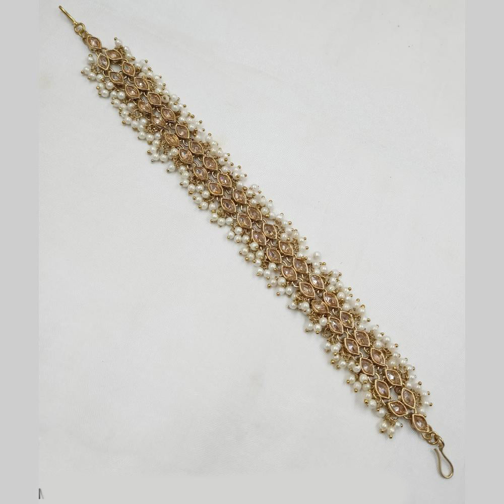 NAFJ Gold Plated Traditional Shiny Crystals And Pearls Sheeshphool
