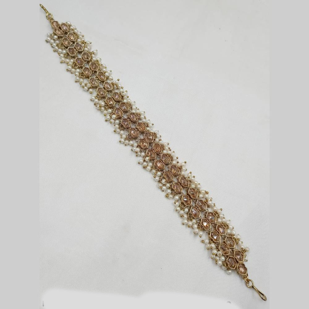 NAFJ Gold Plated Traditional Shiny Crystals And Pearls Sheeshphool
