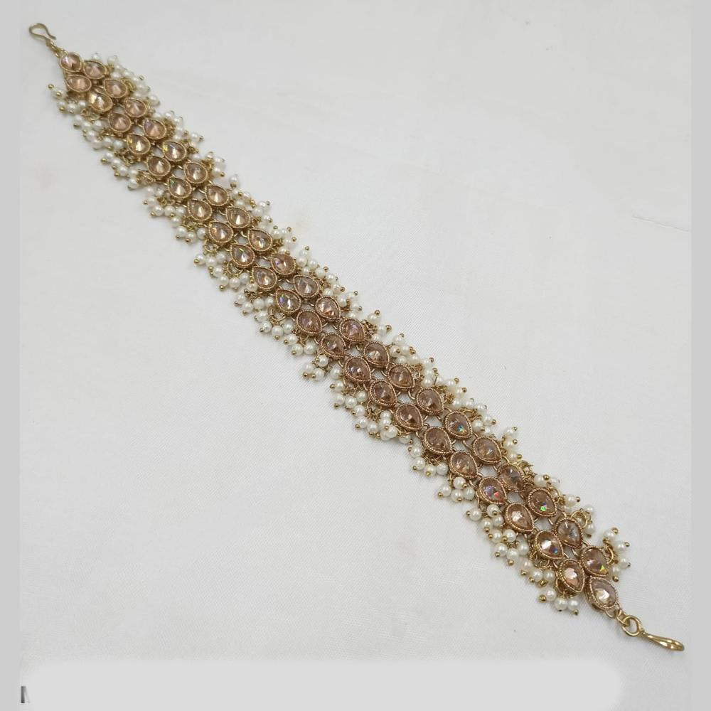 NAFJ Gold Plated Traditional Shiny Crystals And Pearls Sheeshphool