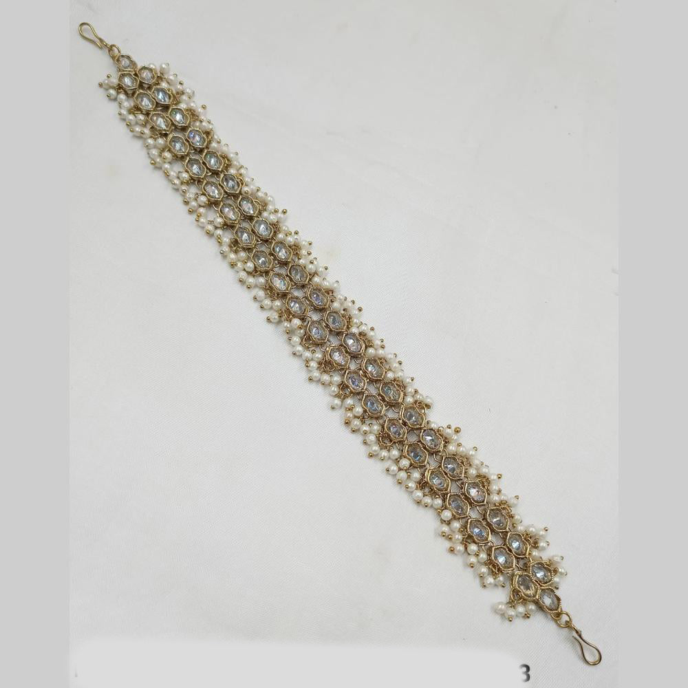 NAFJ Gold Plated Traditional Shiny Crystals And Pearls Sheeshphool