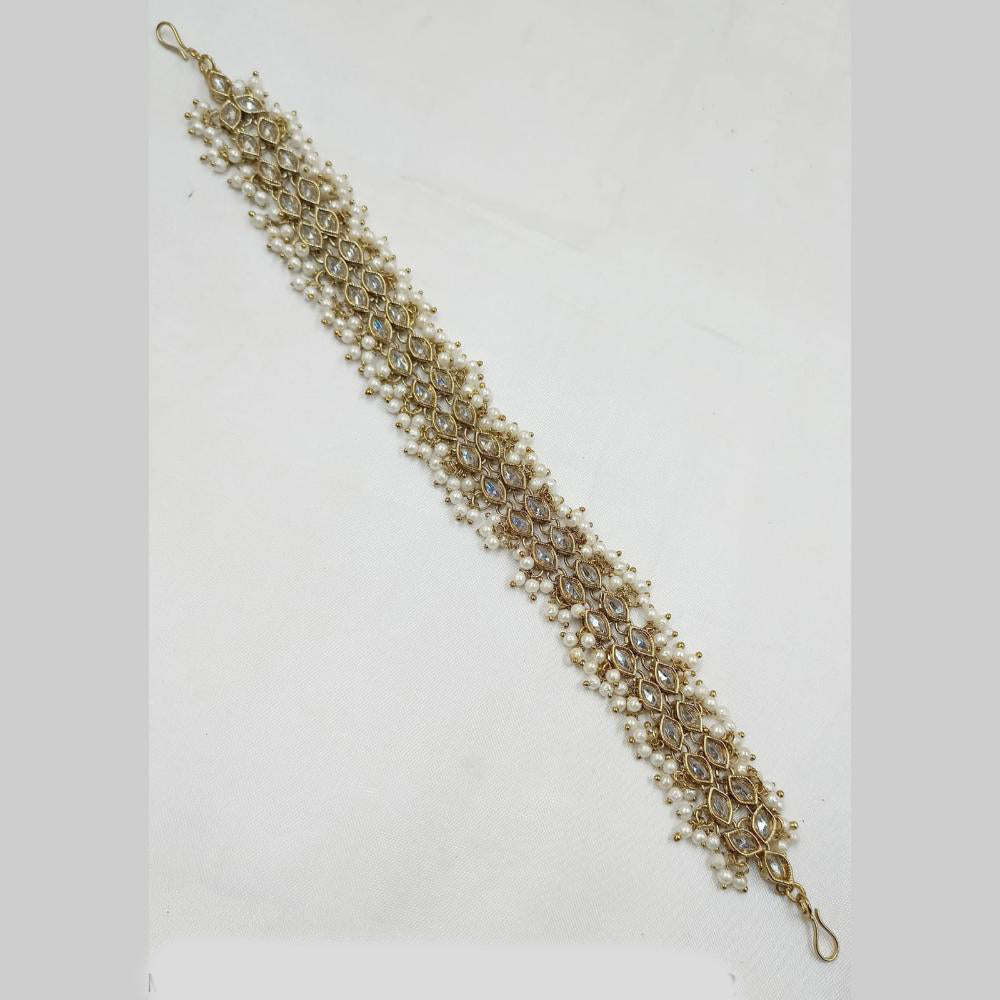 NAFJ Gold Plated Traditional Shiny Crystals And Pearls Sheeshphool