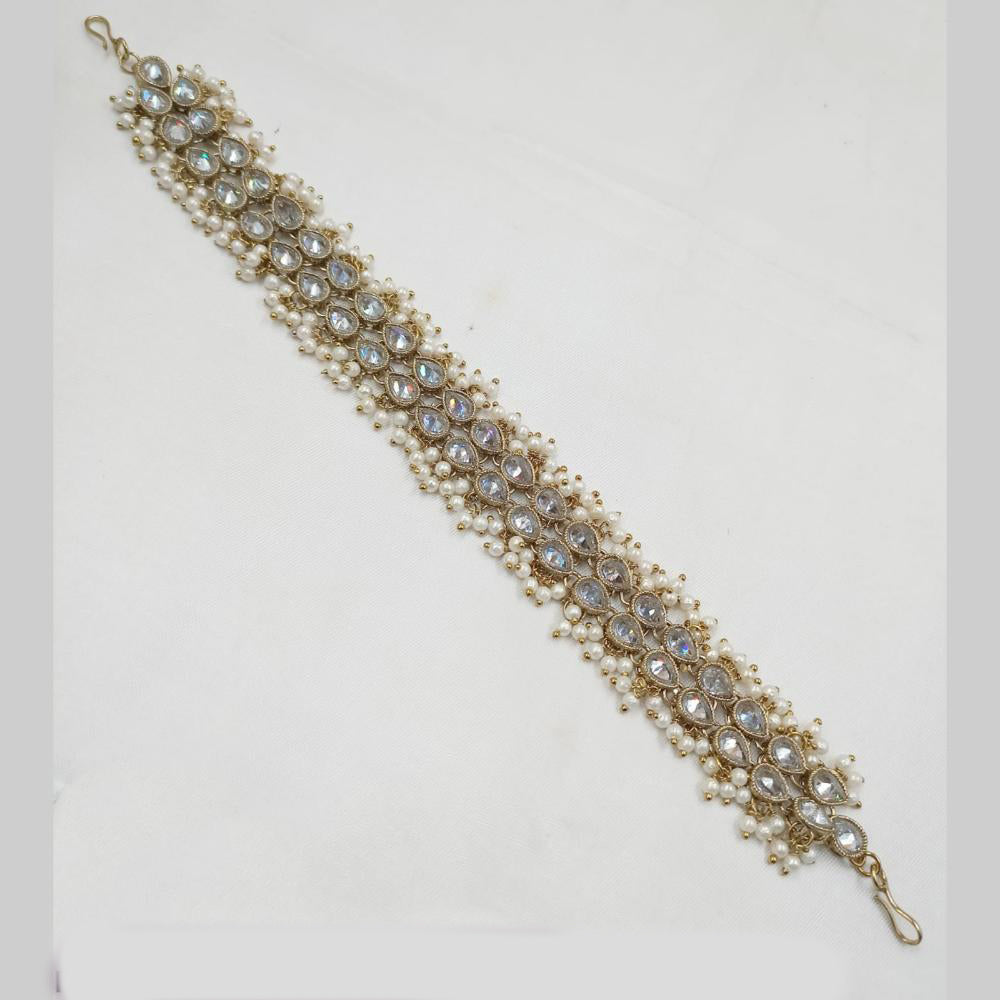 NAFJ Gold Plated Traditional Shiny Crystals And Pearls Sheeshphool