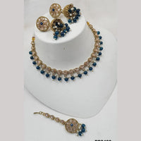 NAFJ Gold Plated Elegant Ethnic Crystal Stone & Beads Necklace Set