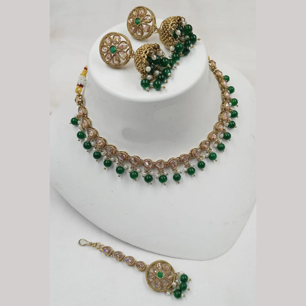 NAFJ Gold Plated Elegant Ethnic Crystal Stone & Beads Necklace Set