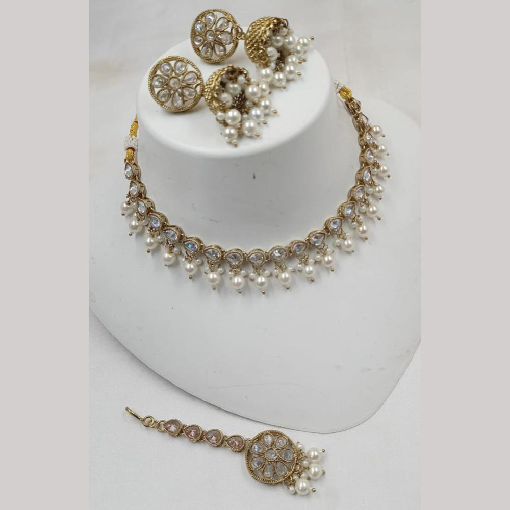 NAFJ Gold Plated Elegant Ethnic Crystal Stone & Beads Necklace Set
