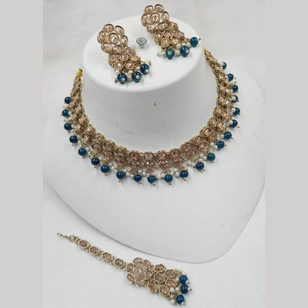 NAFJ Gold Plated Elegant Ethnic Crystal Stone & Beads Necklace Set
