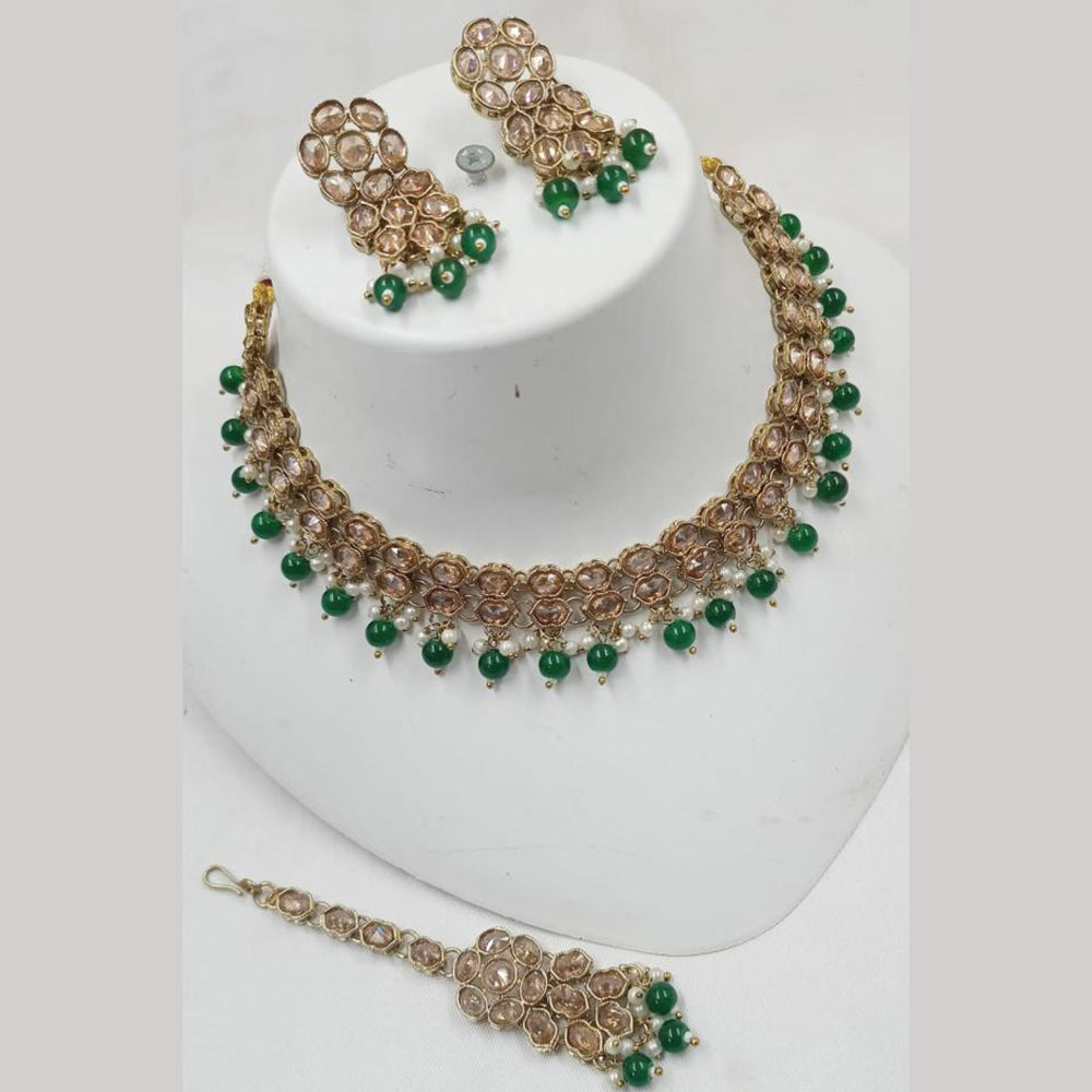 NAFJ Gold Plated Elegant Ethnic Crystal Stone & Beads Necklace Set