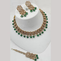NAFJ Gold Plated Elegant Ethnic Crystal Stone & Beads Necklace Set