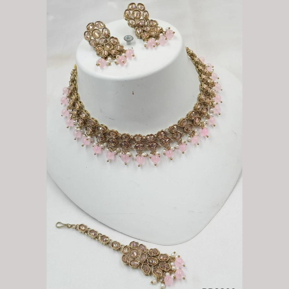NAFJ Gold Plated Elegant Ethnic Crystal Stone & Beads Necklace Set