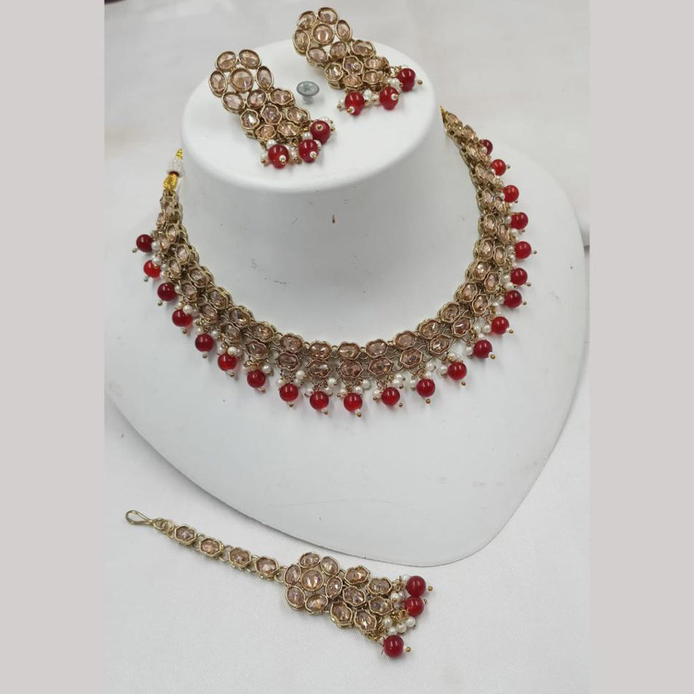 NAFJ Gold Plated Elegant Ethnic Crystal Stone & Beads Necklace Set