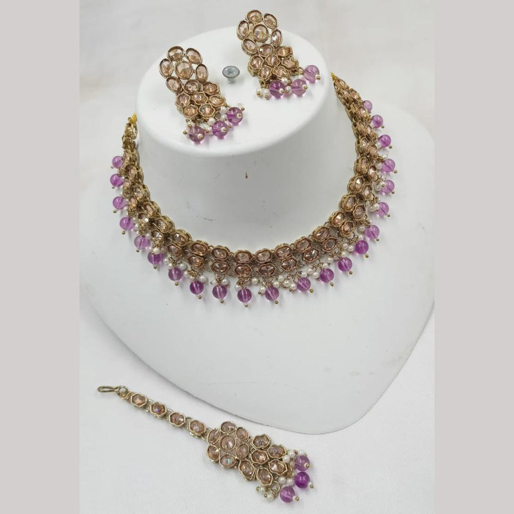 NAFJ Gold Plated Elegant Ethnic Crystal Stone & Beads Necklace Set