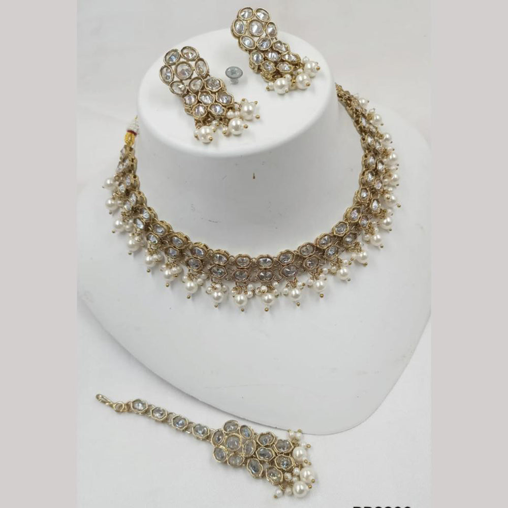 NAFJ Gold Plated Elegant Ethnic Crystal Stone & Beads Necklace Set