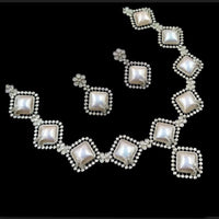 NAFJ Silver Plated Traditional Necklace Set with Austrian Stones and Pearls