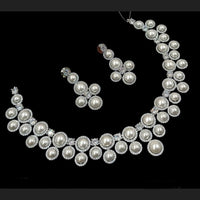 NAFJ Designer Silver-Plated Adorned with Austrian Stone and Classic Pearls Necklace Set