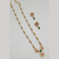 NAFJ Gold-Plated Sparkling Crystals and Elegant Pearls Long Necklace Set