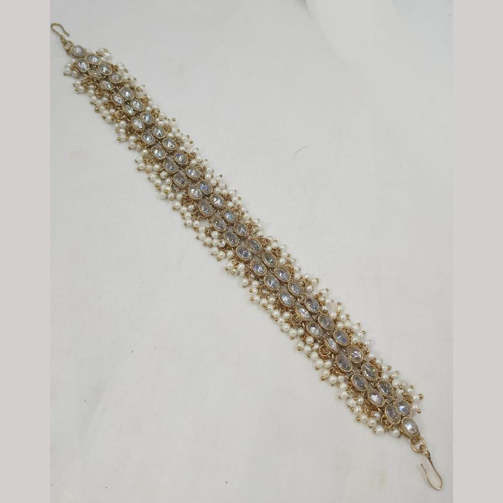 NAFJ Gold-Plated Crystals and Elegant Pearls Sheeshphool Perfect for Weddings and Festive Occasions