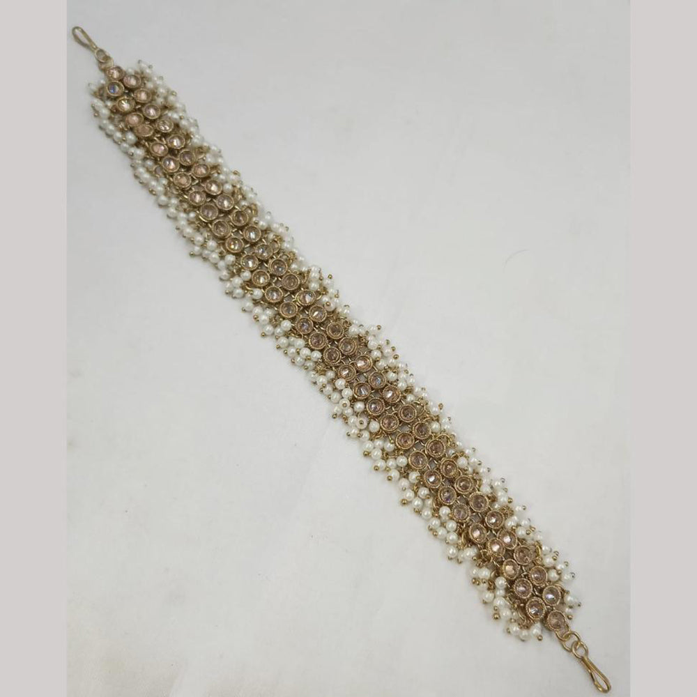 NAFJ Gold-Plated Crystals and Elegant Pearls Sheeshphool Perfect for Weddings and Festive Occasions
