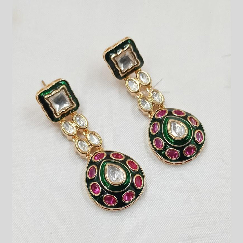 NAFJ Royal Look Gold Plated Meenakari Kundan Dangler Earrings