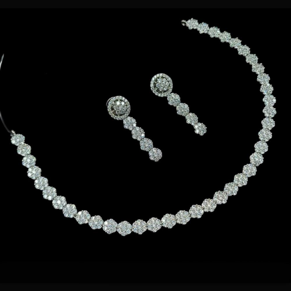NAFJ Party Wear Silver Plated Austrian Stone Necklace Set