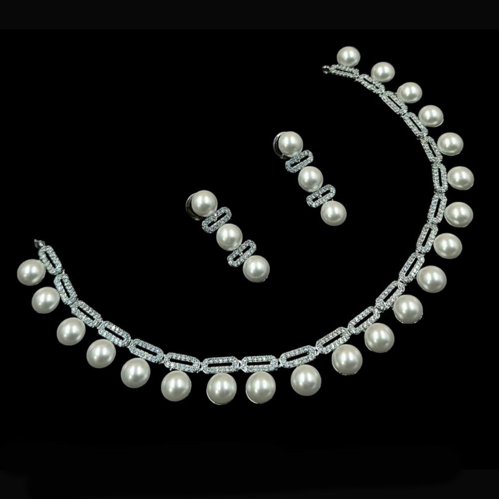NAFJ Party Wear Silver Plated Austrian Stone Necklace Set