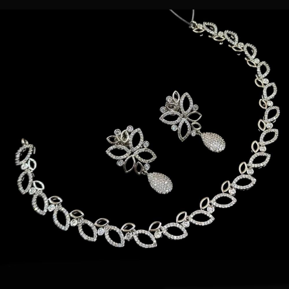 NAFJ Party Wear Silver Plated Austrian Stone Necklace Set