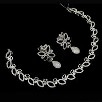 NAFJ Party Wear Silver Plated Austrian Stone Necklace Set