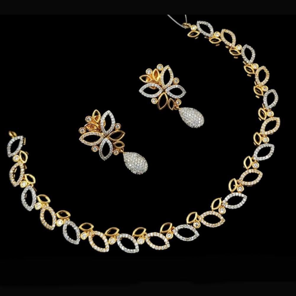 NAFJ Party Wear 2 Tone Plated Austrian Stone Necklace Set