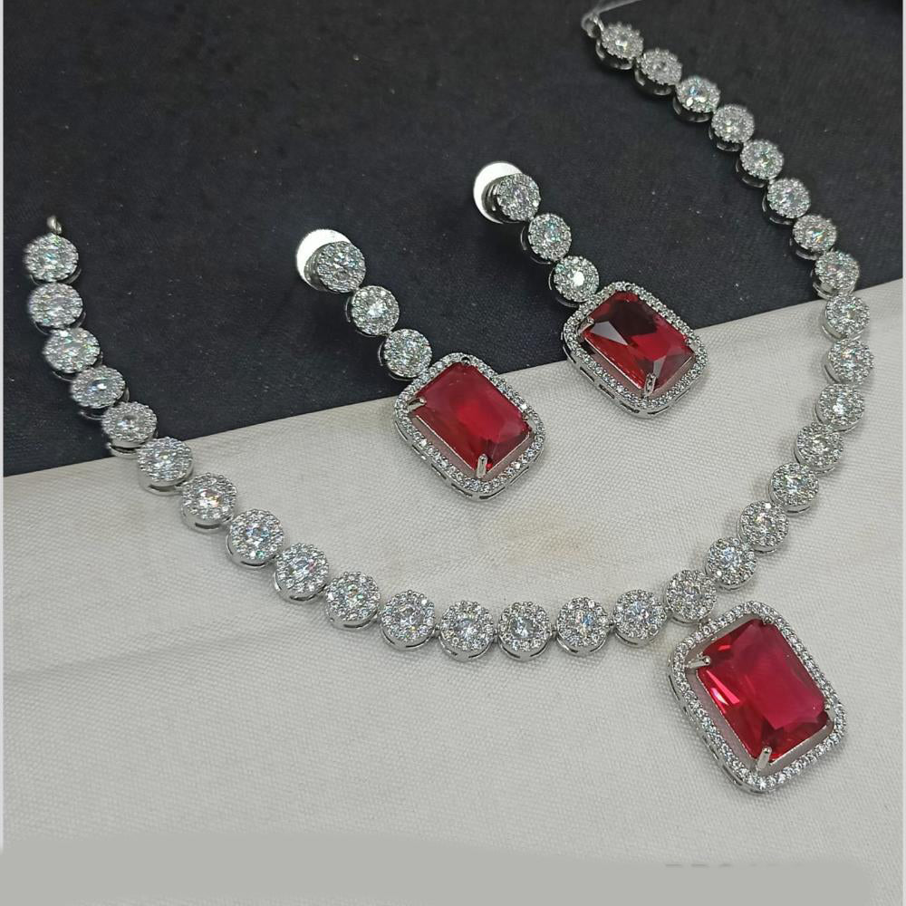 NAFJ Party Wear Silver Plated Austrian Stone Necklace Set