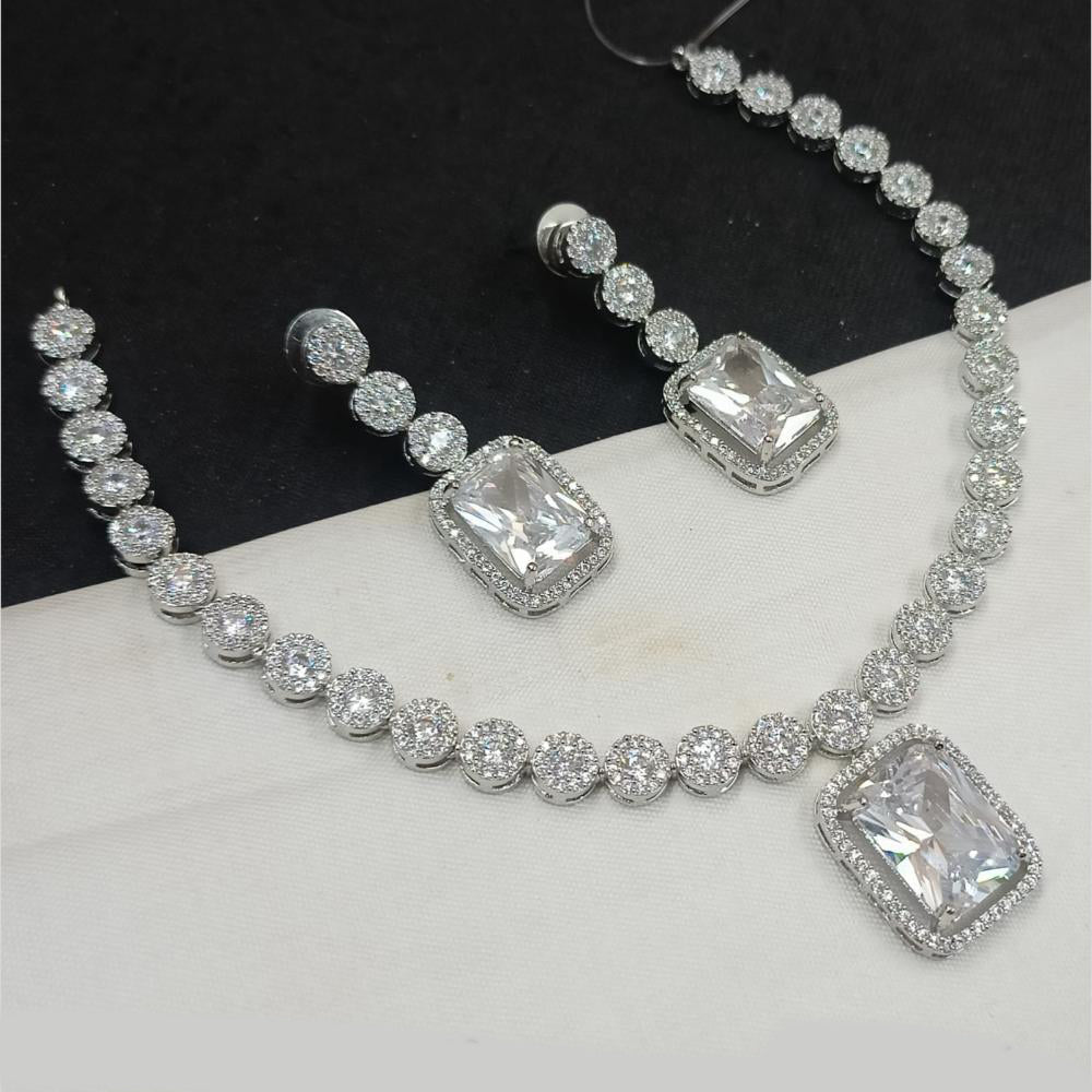 NAFJ Party Wear Silver Plated Austrian Stone Necklace Set