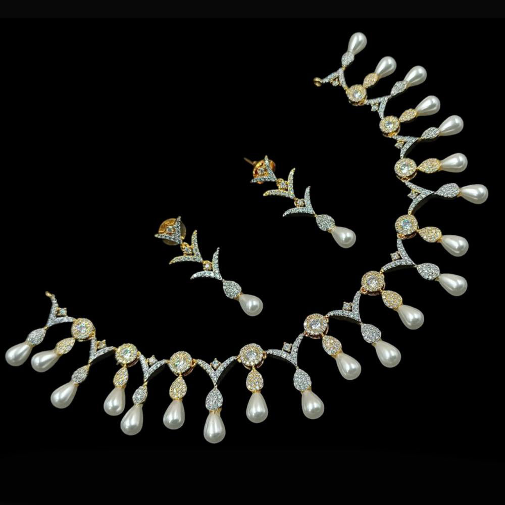 NAFJ Party Wear 2 Tone Plated Austrian Stone Necklace Set