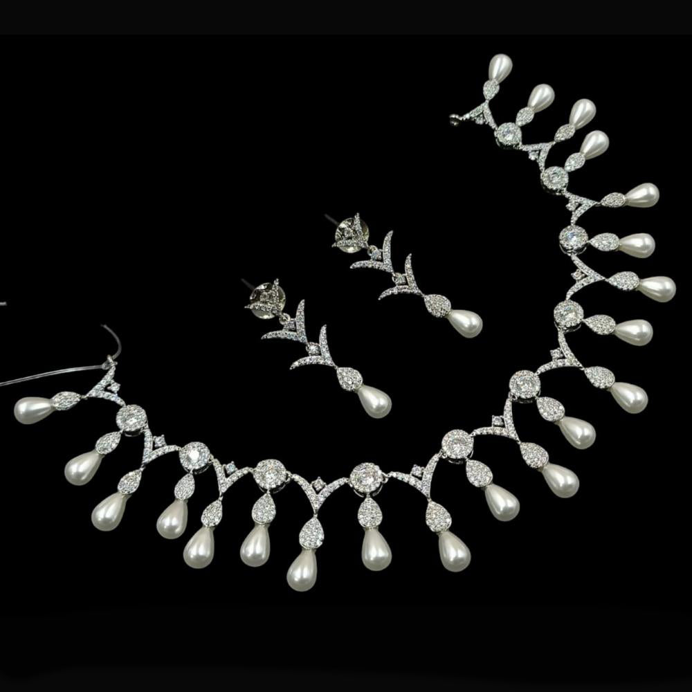 NAFJ Party Wear Silver Plated Austrian Stone Necklace Set