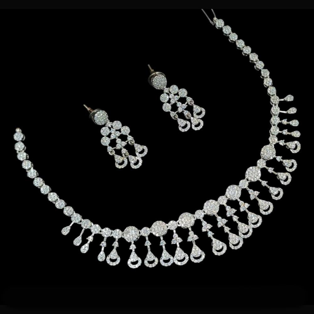 NAFJ Party Wear Silver Plated Austrian Stone Necklace Set