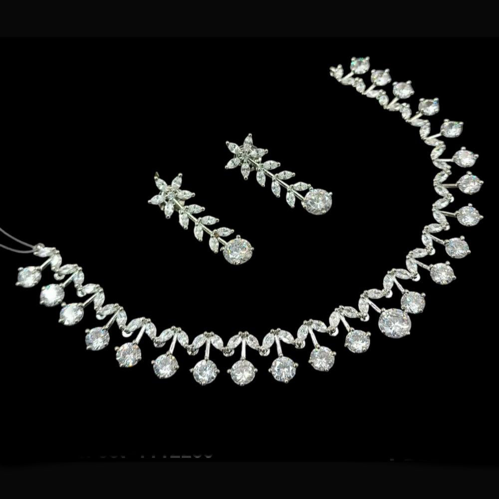 NAFJ Party Wear Silver Plated Crystal Stone Necklace Set