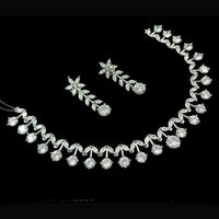 NAFJ Party Wear Silver Plated Crystal Stone Necklace Set