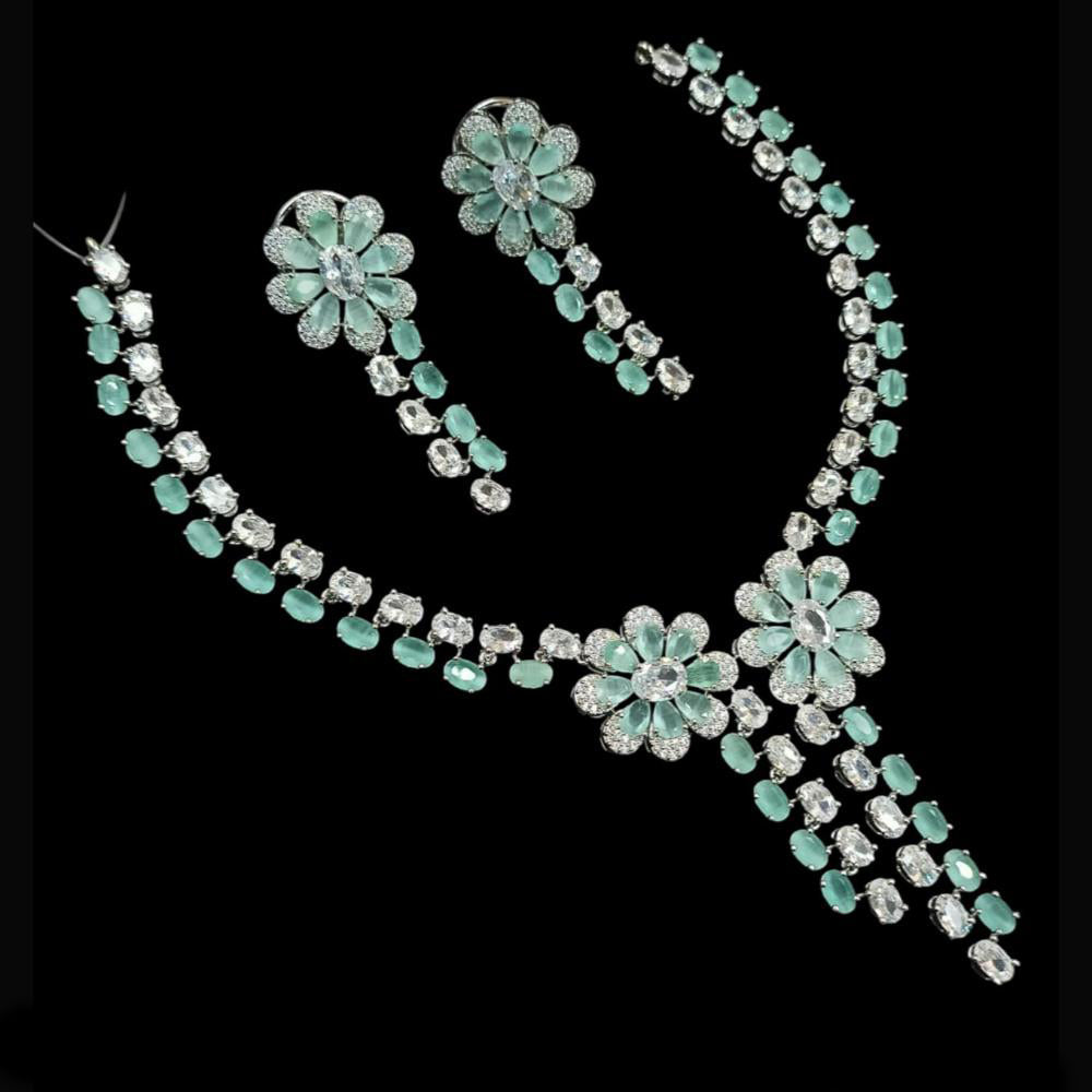 NAFJ Party Wear Silver Plated  Embellished with American Diamonds Necklace Set