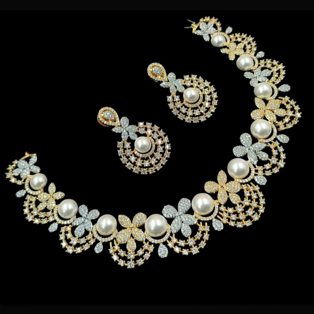 NAFJ Party Wear 2 Tone Plated Austrian Stone Necklace Set