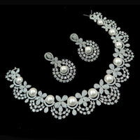 NAFJ Party Wear Silver Plated Austrian Stone Necklace Set