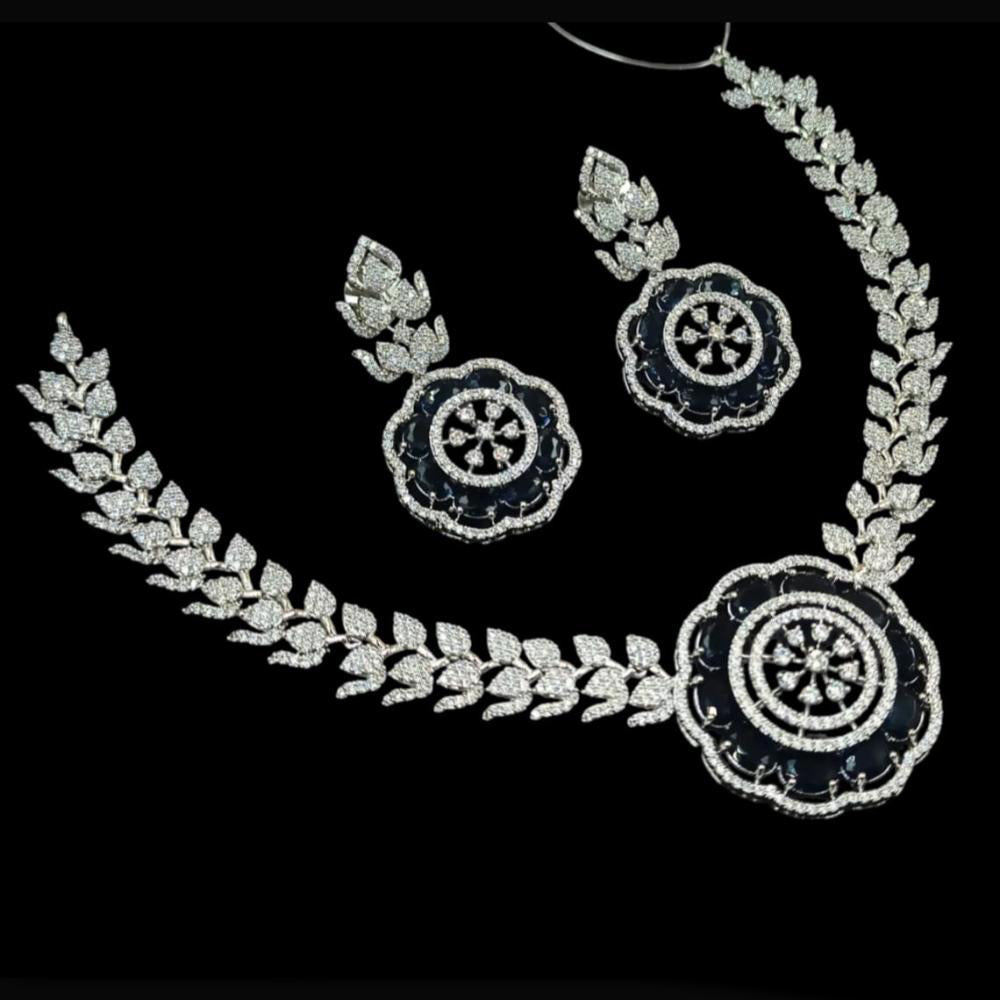 NAFJ Party Wear Silver Plated  Embellished with American Diamonds Necklace Set