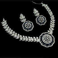 NAFJ Party Wear Silver Plated  Embellished with American Diamonds Necklace Set