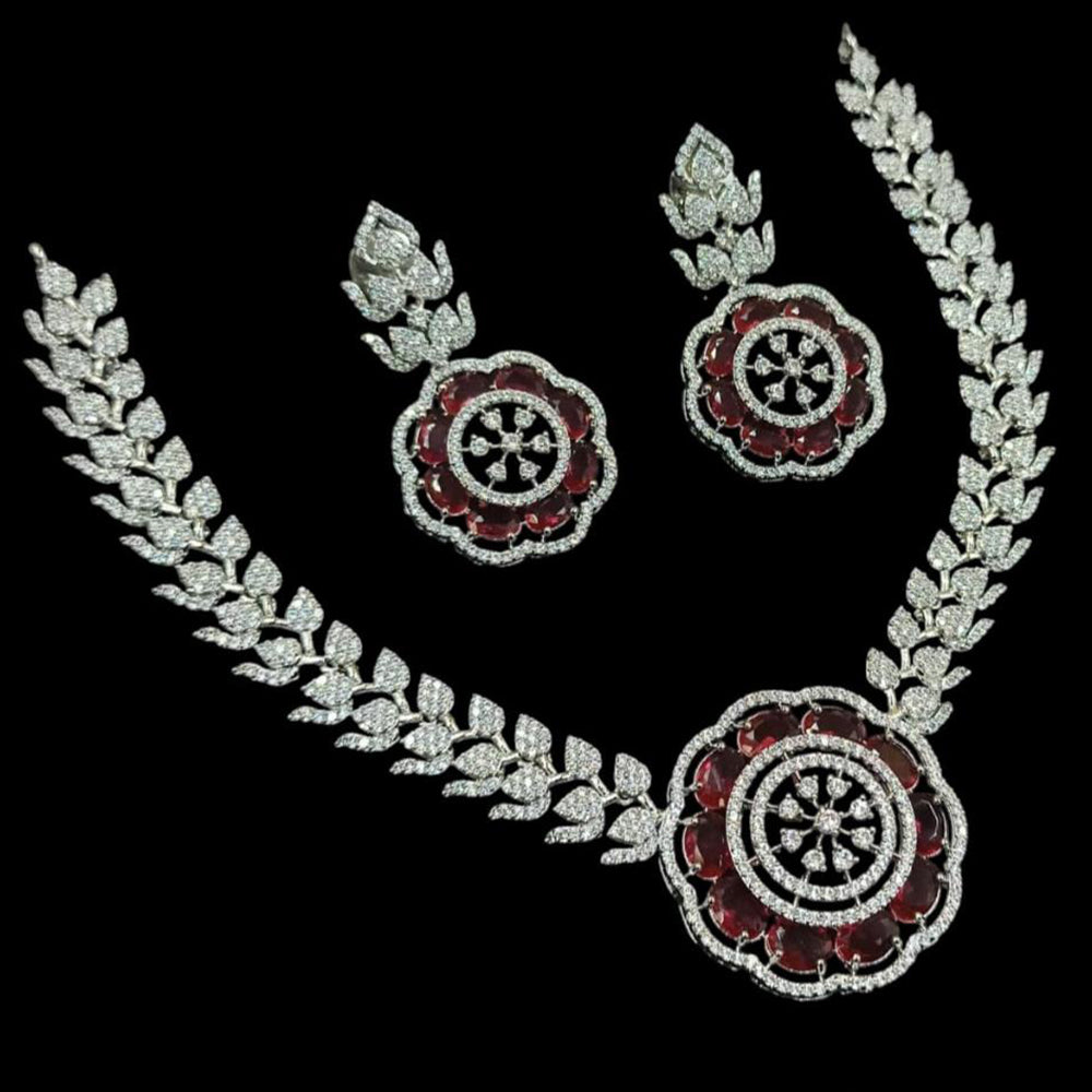 NAFJ Party Wear Silver Plated  Embellished with American Diamonds Necklace Set