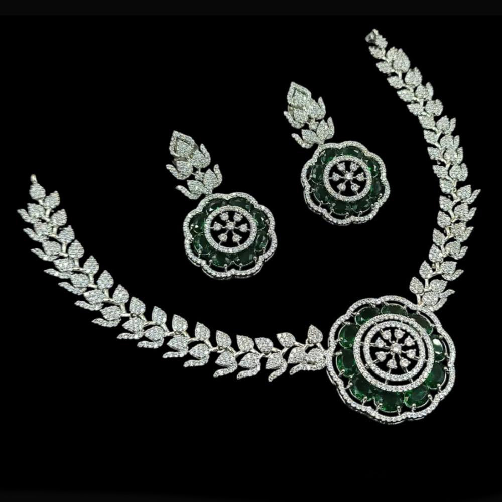 NAFJ Party Wear Silver Plated  Embellished with American Diamonds Necklace Set
